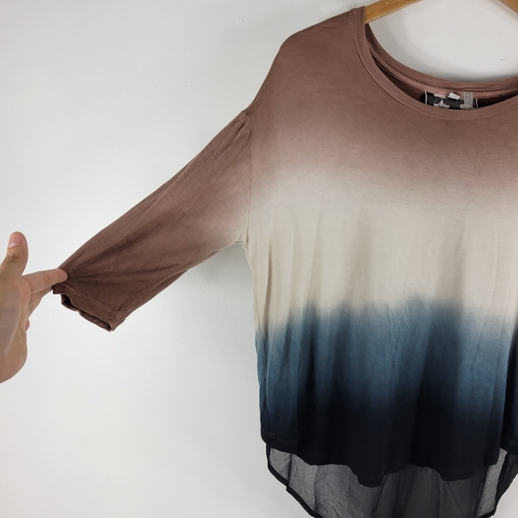 Young Fabulous & Broke Ombre Tie Dye Stripe Wrap Back Sheer Detail High Low Top - Picture 2 of 9